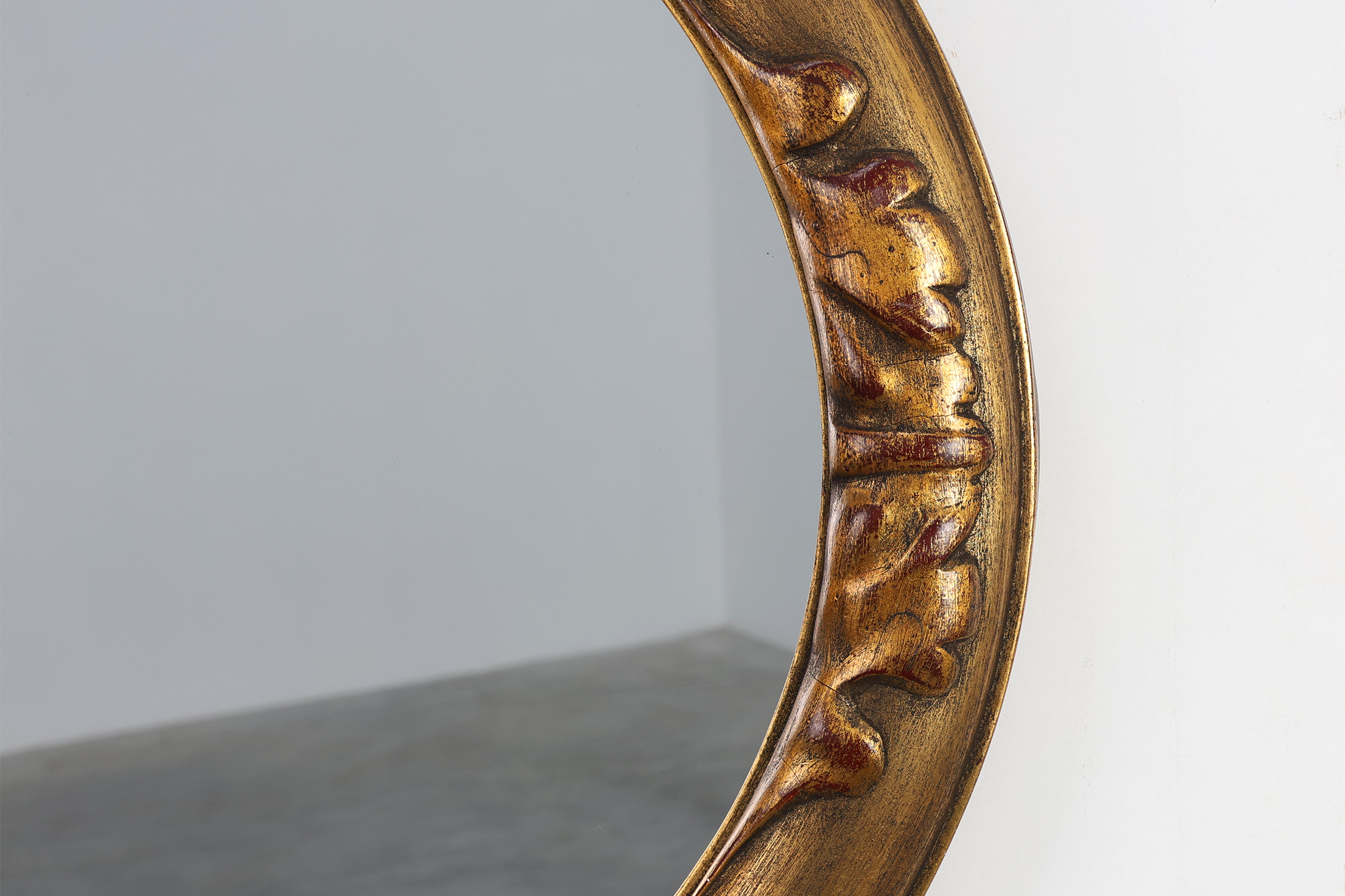 Art Deco oval gilt oak mirror, Belgium 1920sthumbnail